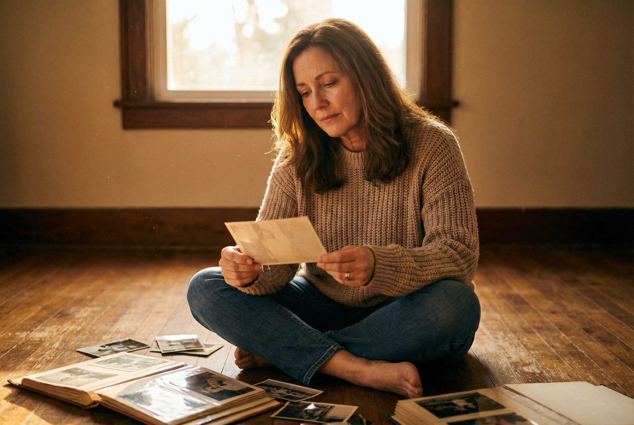 Sarah looking at old photographs